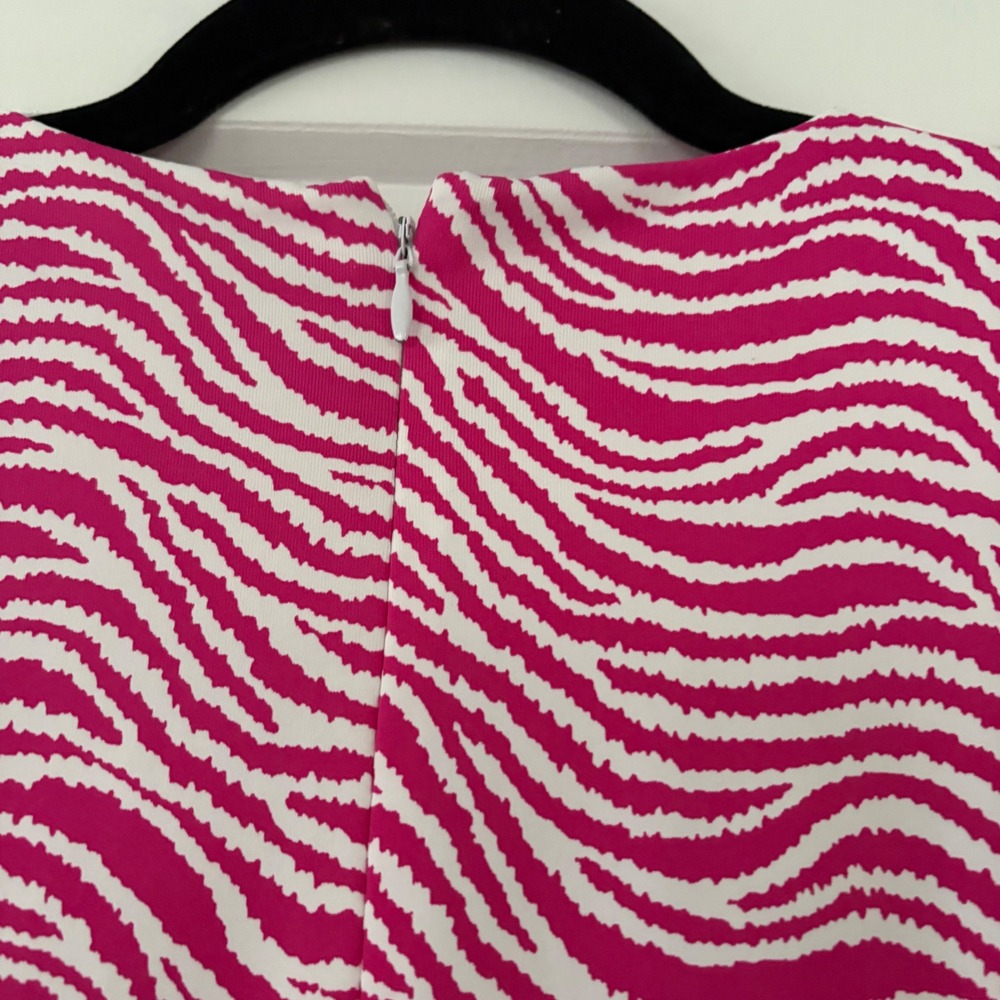 J.McLaughlin Pink White Zebra Wave Print Faux Wrap Side Tie Sheath Dress Small - Picture 9 of 12